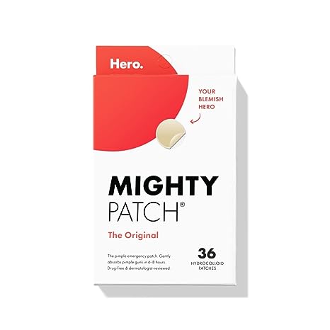 Mighty Patch Original from Hero Cosmetics - Hydrocolloid Acne Pimple Patch for Covering Zits and Blemishes, Spot Stickers for Face and Skin, Vegan-friendly and Not Tested on Animals (36 Count