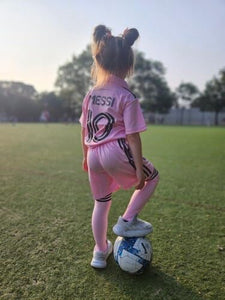 Miami Me_s_s_i Jersey For Kids Kids Soccer Jersey Youth for Boys Girls Soccer Shirts Jerseys No.10 Youth Football Jersey Kids Soccer Set Black Pink Blue white jersey for Kids (Pink- Miami)