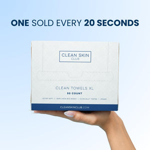 Clean Skin Club Clean Towels XL, 100% USDA Biobased Dermatologist Approved Face Towel, Disposable Clinically Tested Face Towelette, Facial Washcloth, Makeup Remover Dry Wipes, Ultra Soft, 50 Ct,1 Pack