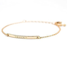 Load image into Gallery viewer, 16K Gold Your Name Bar Bracelet - Personalized gift Gold Plated bar Delicate Hand Stamp Best bridesmaid Wedding Graduation Gift