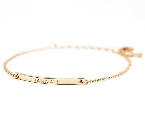 16K Gold Your Name Bar Bracelet - Personalized gift Gold Plated bar Delicate Hand Stamp Best bridesmaid Wedding Graduation Gift