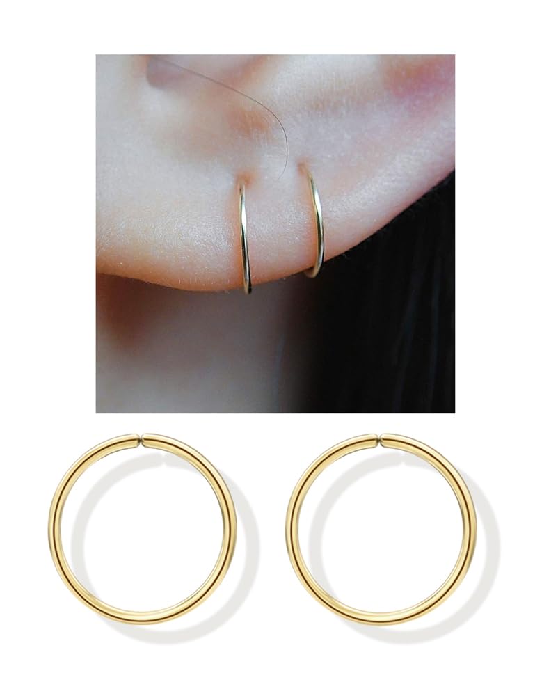 14K Gold Filled Small Hoop Earrings for Cartilage Nose, Tiny Thin 7mm Piercing Hoop Ring 22 Gauge