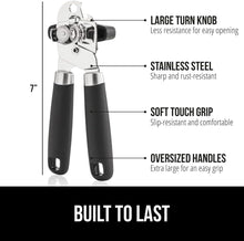 Load image into Gallery viewer, The Original Gorilla Grip Heavy Duty Stainless Steel Smooth Edge Manual Hand Held Can Opener With Soft Touch Handle, Rust Proof Oversized Handheld Easy Turn Knob, Best Large Lid Openers, Black