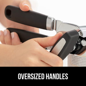 The Original Gorilla Grip Heavy Duty Stainless Steel Smooth Edge Manual Hand Held Can Opener With Soft Touch Handle, Rust Proof Oversized Handheld Easy Turn Knob, Best Large Lid Openers, Black