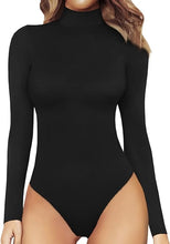 Load image into Gallery viewer, MANGOPOP Women&#39;s Mock Turtle Neck Long Sleeve Tops Bodysuit Jumpsuit