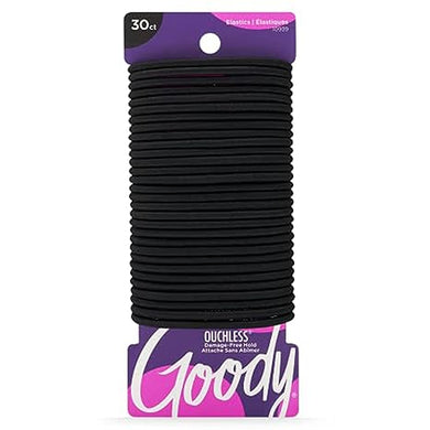 Goody Ouchless Womens Elastic Hair Tie - 30 Count, Black - 4MM for Medium Hair- Hair Accessories for Women Perfect for Long Lasting Braids, Ponytails and More - Pain-Free