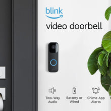 Load image into Gallery viewer, Blink Video Doorbell | Two-way audio, HD video, motion and chime app alerts and Alexa enabled — wired or wire-free (Black)