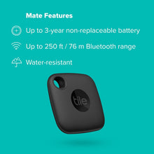 Load image into Gallery viewer, Tile Mate 1-Pack. Black. Bluetooth Tracker, Keys Finder and Item Locator for Keys, Bags and More; Up to 250 ft. Range. Water-Resistant. Phone Finder. iOS and Android Compatible.