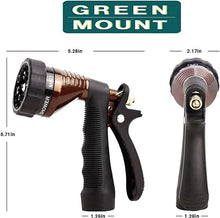 Load image into Gallery viewer, GREEN MOUNT Water Hose Nozzle Spray Nozzle, Metal Garden Hose Nozzle with Adjustable Spray Patterns, Perfect for Watering Plants, Washing Cars