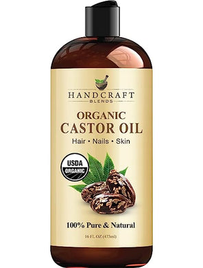 Handcraft Organic Castor Oil for Hair Growth, Eyelashes and Eyebrows - 100% Pure and Natural Carrier Oil, Hair Oil and Body Oil - Moisturizing Massage Oil for Aromatherapy - 16 fl. Oz