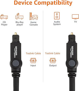 Amazon Basics Toslink Digital Optical Audio Cable, Multi-Channel, for Audio System, Sound Bar, Home Theatre, Gold-Plated Connectors, 6 Foot, Black