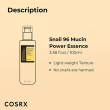 Load image into Gallery viewer, COSRX Snail Mucin 96% Power Repairing Essence 3.38 fl.oz 100ml, Hydrating Serum for Face with Snail Secretion Filtrate for Dull &amp; Damaged Skin, Not Tested on Animals, No Parabens, Korean Skincare