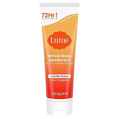 Lume Whole Body Deodorant - Invisible Cream Tube - 72 Hour Odor Control - Aluminum Free, Baking Soda Free, Skin Safe - 3.0 ounce (Clean Tangerine)