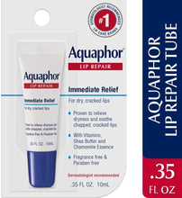 Load image into Gallery viewer, Aquaphor Lip Repair Ointment - Long-lasting Moisture to Soothe Dry Chapped Lips - .35 fl. oz. Tube