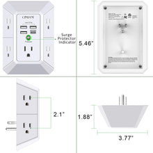 Load image into Gallery viewer, Wall Charger, Surge Protector, QINLIANF 5 Outlet Extender with 4 USB Charging Ports (4.8A Total) 3-Sided 1680J Power Strip Multi Plug Adapter Spaced for Home Travel Office (3U1C)