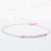 Load image into Gallery viewer, 16K Gold Your Name Bar Bracelet - Personalized gift Gold Plated bar Delicate Hand Stamp Best bridesmaid Wedding Graduation Gift