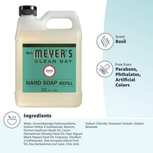 Load image into Gallery viewer, Mrs. Meyer&#39;s Hand Soap Refill, Made with Essential Oils, Biodegradable Formula, Basil, 33 fl. oz