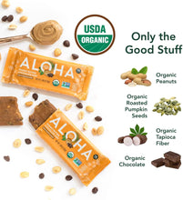 Load image into Gallery viewer, ALOHA Organic Plant Based Protein Bars |Peanut Butter Chocolate Chip | 12 Count, 1.98oz Bars | Vegan, Low Sugar, Gluten Free, Paleo, Low Carb, Non-GMO, Stevia Free, Soy Free, No Sugar Alcohol Sweeteners