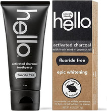 Load image into Gallery viewer, Hello Activated Charcoal Epic Teeth Whitening Fluoride Free Toothpaste, Fresh Mint and Coconut Oil, Vegan, SLS Free, Gluten Free and Peroxide Free, 4 Ounce