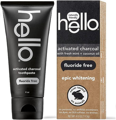 Hello Activated Charcoal Epic Teeth Whitening Fluoride Free Toothpaste, Fresh Mint and Coconut Oil, Vegan, SLS Free, Gluten Free and Peroxide Free, 4 Ounce