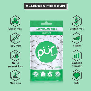 PUR Gum | Aspartame Free Chewing Gum | 100% Xylitol | Sugar Free, Vegan, Gluten Free & Keto Friendly | Natural Spearmint Flavored Gum, 55 Pieces (Pack of 3)