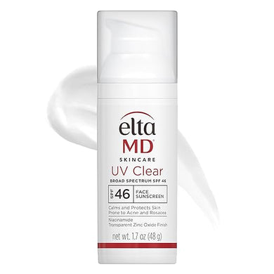 EltaMD UV Clear Face Sunscreen, SPF 46 Oil Free Sunscreen with Zinc Oxide, Protects and Calms Sensitive Skin and Acne-Prone Skin, Lightweight, Silky, Dermatologist Recommended, 1.7 oz Pump