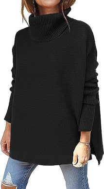 LILLUSORY Women's Turtleneck Oversized Sweaters 2023 Fall Long Batwing Sleeve Spilt Hem Tunic Pullover Sweater Knit Tops