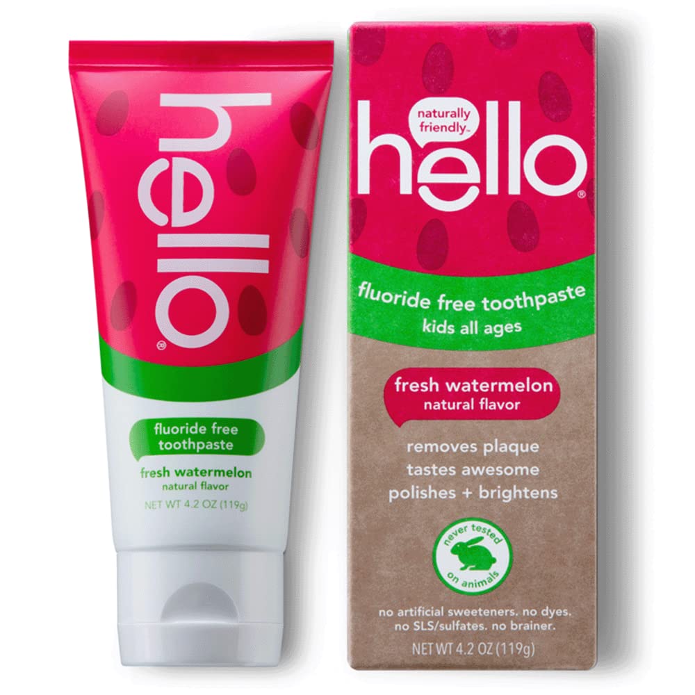 hello Kids Natural Watermelon Fluoride Free Toothpaste, Vegan & SLS Free, 4.2 Ounce