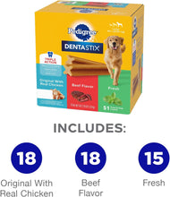 Load image into Gallery viewer, PEDIGREE DENTASTIX Large Dog Dental Care Treats Original, Beef &amp; Fresh Variety Pack, 2.73 lb.Pack (51 Treats)