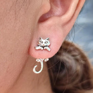 Cat Earrings Stud for Women Silver Frog Dog Dinosaur Earrings Stuff Book Fun Earrings Cute Animal Earrings for Teens Girls Jewelry Valentines Day Earrings Gift