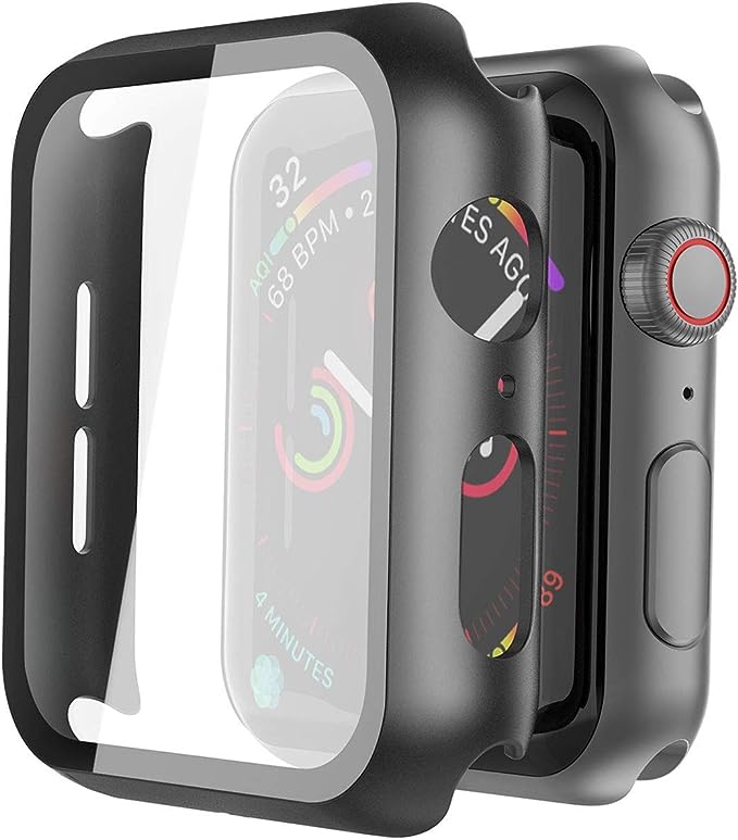 Misxi 2 Pack Hard PC Case with Tempered Glass Screen Protector Compatible with Apple Watch Series 6 SE Series 5 Series 4 44mm, Black