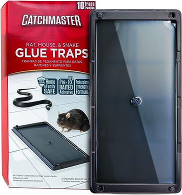 Catchmaster Glue Mouse Traps Indoor for Home 10PK, Bulk Glue Traps for Mice and Rats, Pre-Baited Adhesive Plastic Trays for Inside House, Snake, Lizard, Insect, & Spider Traps, Pet Safe Pest Control