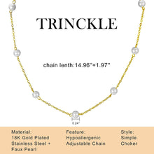 Load image into Gallery viewer, Trinckle Gold Pearl Necklace, Dainty Gold Necklaces Pearl Choker Necklace 15&#39;&#39; Pearl Necklaces for Women Valentines Day Necklace Adjustable Gold Jewelry for Bride as Girls Pearl Jewelry Birthday Gift