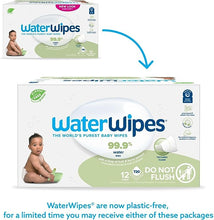 Load image into Gallery viewer, WaterWipes Plastic-Free Textured Clean, Toddler &amp; Baby Wipes, 99.9% Water Based Wipes, Unscented &amp; Hypoallergenic for Sensitive Skin, 720 Count (12 packs), Packaging May Vary