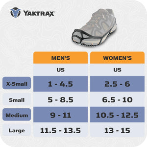 Yaktrax Walk Traction Cleats - 360-Degree Grip on Snow, Ice, & Multi-terrain Surfaces - Elastic Outer Band w/ Easy-On/Off Heel Tab & 1.2mm Zinc-coated Steel Coils - Abrasion & Rust Resistant - Unisex