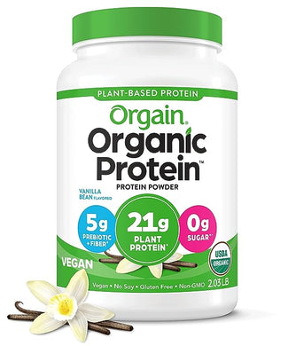 Orgain Organic Vegan Protein Powder, Vanilla Bean - 21g Plant Based Protein, Gluten Free, Dairy Free, Lactose Free, Soy Free, No Sugar Added, Kosher, For Smoothies & Shakes - 2.03lb