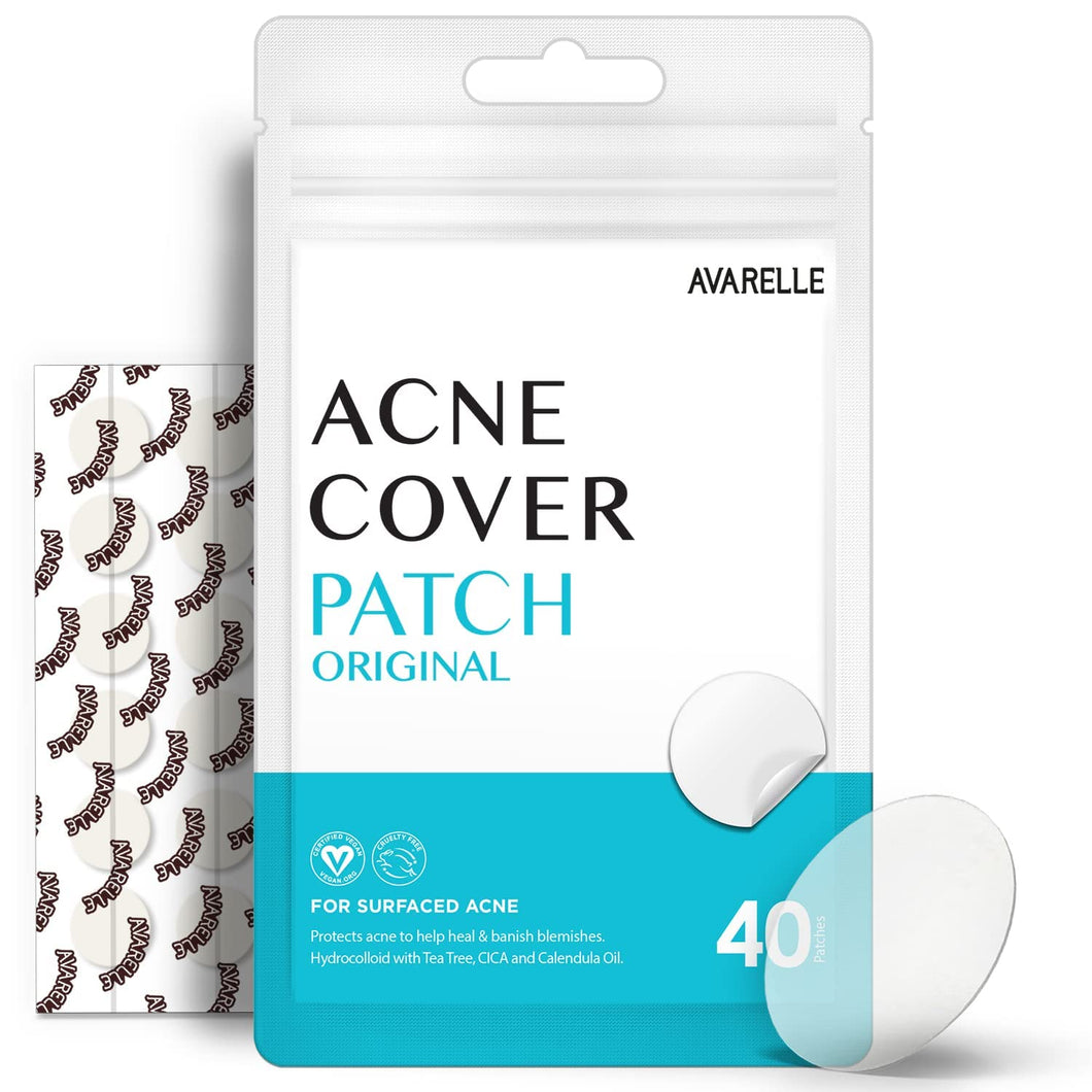 Avarelle Pimple Patches (40 Count) Hydrocolloid Acne Cover Patches | Zit Patches for Blemishes, Zits and Breakouts with Tea Tree, Calendula and Cica Oil for Face | Vegan, Cruelty Free Certified, Carbonfree Certified (40 PATCHES)