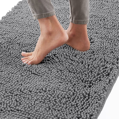 Gorilla Grip Bath Rug 24x17, Thick Soft Absorbent Chenille, Rubber Backing Quick Dry Microfiber Mats, Machine Washable Rugs for Shower Floor, Bathroom Runner Bathmat Accessories Decor, Grey