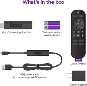 Roku Streaming Stick 4K | Portable Roku Streaming Device 4K/HDR/Dolby Vision, Roku Voice Remote, Free & Live TV