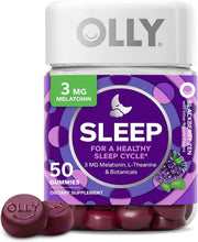 Load image into Gallery viewer, OLLY Sleep Gummy, Occasional Sleep Support, 3 mg Melatonin, L-Theanine, Chamomile, Lemon Balm, Sleep Aid, Blackberry, 50 Count