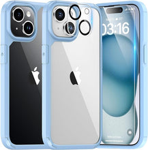 Load image into Gallery viewer, TAURI 5 in 1 for iPhone 15 Case, [Not-Yellowing] with 2X Screen Protectors + 2X Camera Lens Protectors, [Military Grade Drop Protection] Shockproof Slim Phone Case for iPhone 15, Light Blue