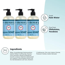 Load image into Gallery viewer, Mrs. Meyer&#39;s Hand Soap, Made with Essential Oils, Biodegradable Formula, Rain Water, 12.5 fl. oz - Pack of 3