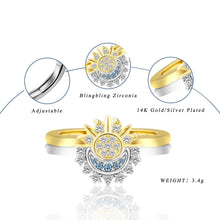 Load image into Gallery viewer, Sun and Moon Ring set stackable rings for women,adjustable celestial jewelry anillos para mujer matching rings as friendship rings for best friend gifts,sun moon stacking rings for teen girls