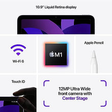 Load image into Gallery viewer, Apple iPad Air (5th Generation): with M1 chip, 10.9-inch Liquid Retina Display, 64GB, Wi-Fi 6, 12MP front/12MP Back Camera, Touch ID, All-Day Battery Life – Purple