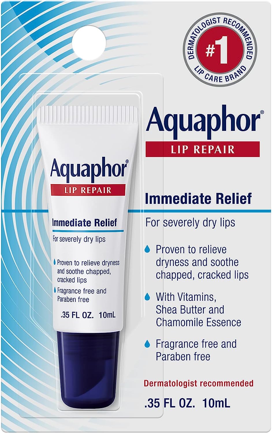 Aquaphor Lip Repair Ointment - Long-lasting Moisture to Soothe Dry Chapped Lips - .35 fl. oz. Tube