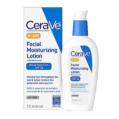 CeraVe AM Facial Moisturizing Lotion SPF 30 | Oil-Free Face Moisturizer with Sunscreen | Non-Comedogenic | 3 Ounce