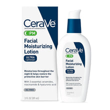 Load image into Gallery viewer, CeraVe PM Facial Moisturizing Lotion | Night Cream with Hyaluronic Acid and Niacinamide | Ultra-Lightweight, Oil-Free Moisturizer for Face | 3 Ounce