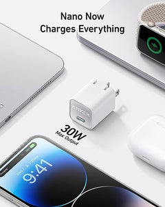 USB C GaN Charger 30W, Anker 511 Charger (Nano 3), PIQ 3.0 Foldable PPS Fast Charger for iPhone 15/15 Pro/14/14 Pro Max/13, Galaxy, iPad (Cable Not Included) - Aurora White