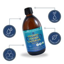 Load image into Gallery viewer, QUEEN OF THE THRONES Organic Golden Castor Oil - 500mL (16.9oz) | 100% Pure &amp; Expeller Pressed for Hair, Skin &amp; Digestion | Hexane Free | USDA Certified