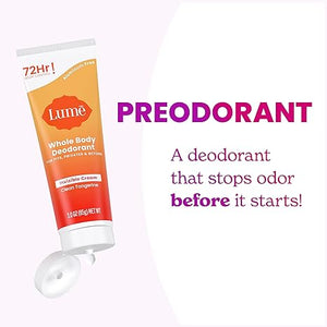 Lume Whole Body Deodorant - Invisible Cream Tube - 72 Hour Odor Control - Aluminum Free, Baking Soda Free, Skin Safe - 3.0 ounce (Clean Tangerine)